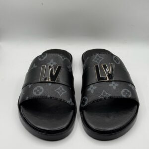 LV Gray Check Premium Quality Leather Slipper