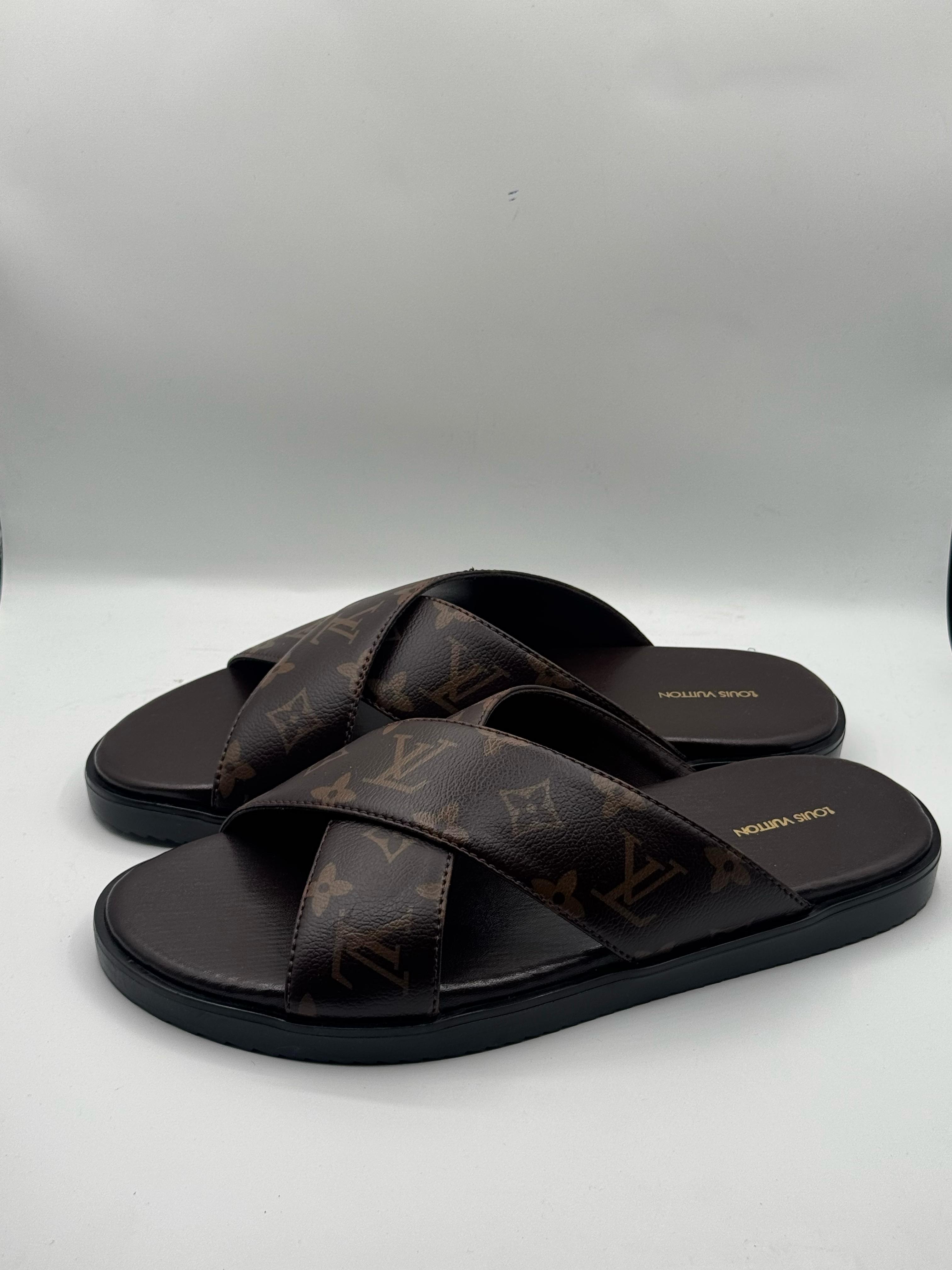 LV Brown High Quality Printed Leather slipper - Image 4