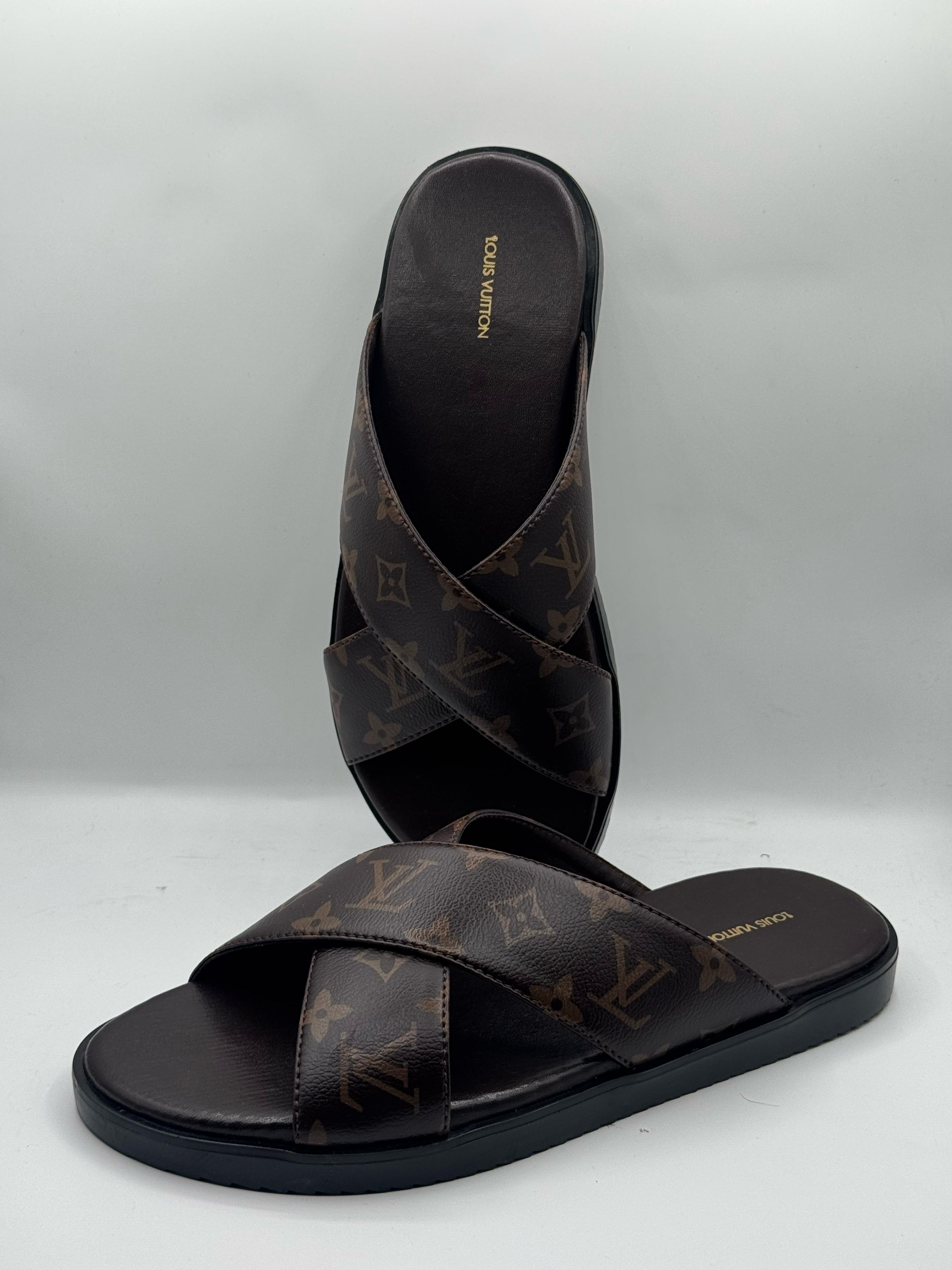 LV Brown High Quality Printed Leather slipper - Image 3
