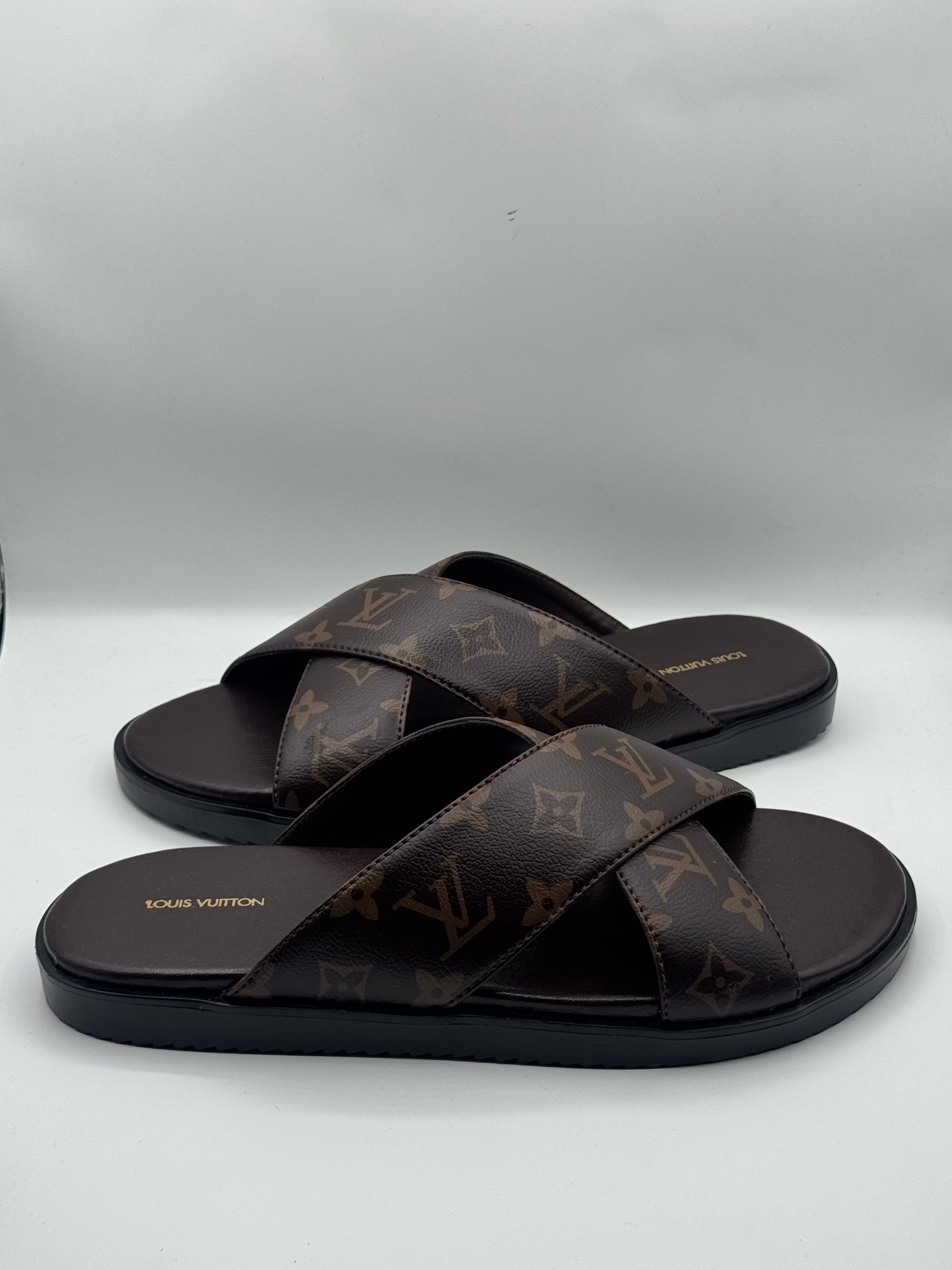LV Brown High Quality Printed Leather slipper - Image 2