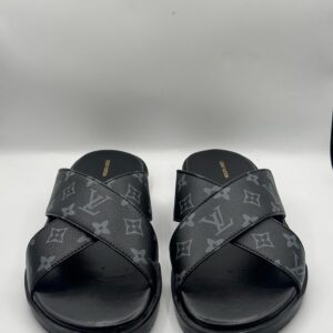 LV Black High Quality Printed Leather slipper