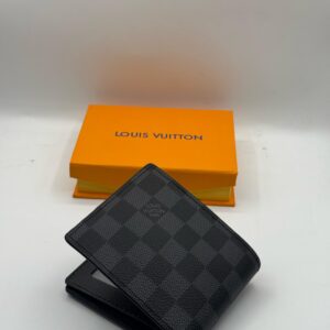 LV Regular Style Check Printed High Quality Black Leather Wallet