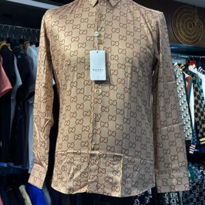 gucci premium quality all over printed brown casual shirt