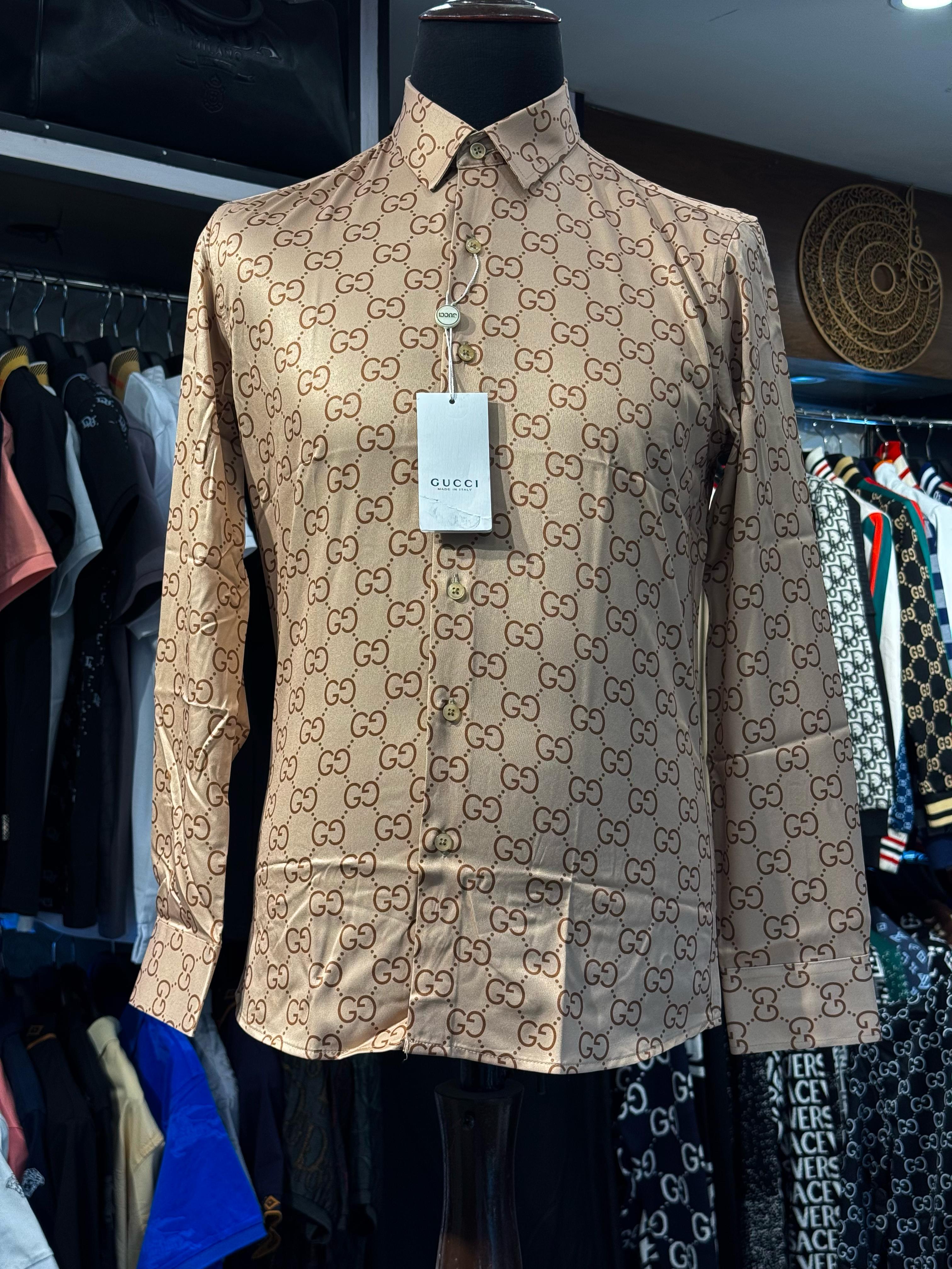 gucci premium quality all over printed brown casual shirt gucci premium quality all over printed brown casual shirt