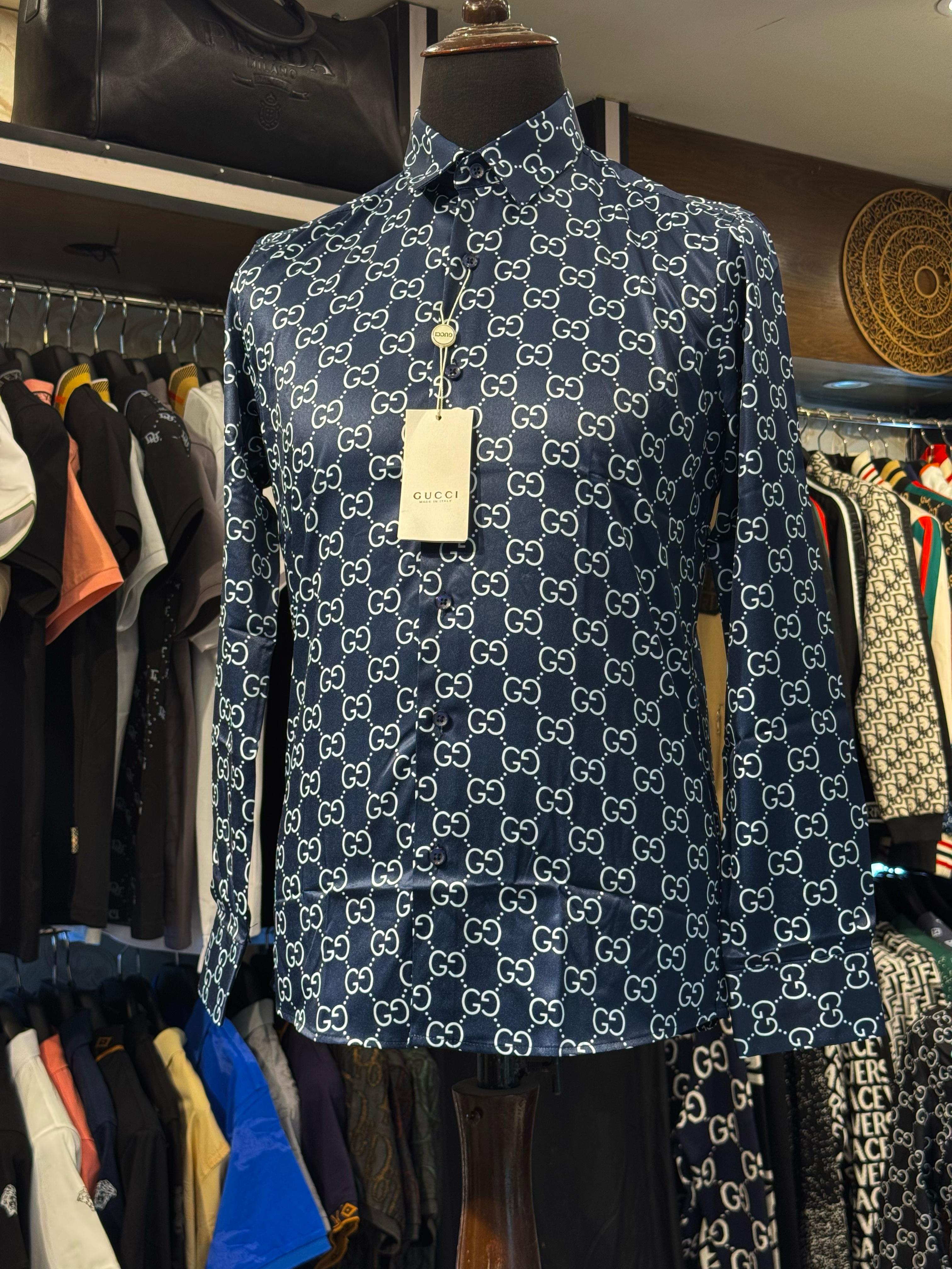 gucci premium quality all over printed blue casual shirt gucci premium quality all over printed blue casual shirt