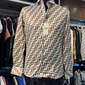 fendi premium quality all over printed white brown casual shirt