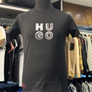 hugo black soft cotton printed round neck t shirt