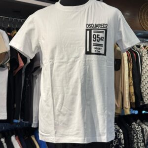 dsquared2 white soft cotton printed round neck t shirt