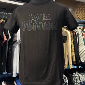 louis vuitton black soft cotton printed round neck t shirt