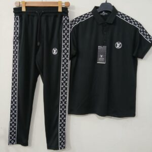 LV Premium Quality Printed Panel Soft Cotton Black Tracksuit