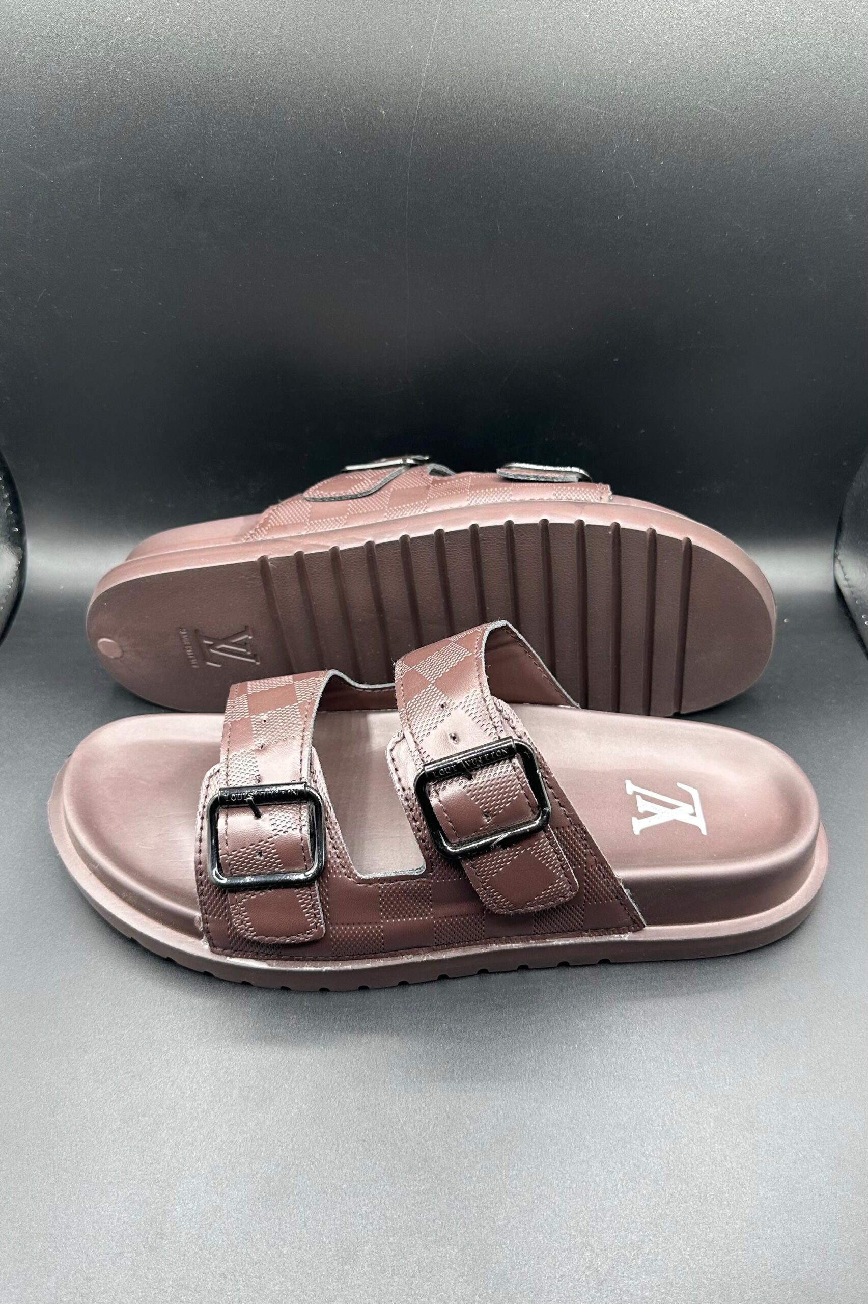 l.v brown luxury buckle slides l.v brown luxury buckle slides