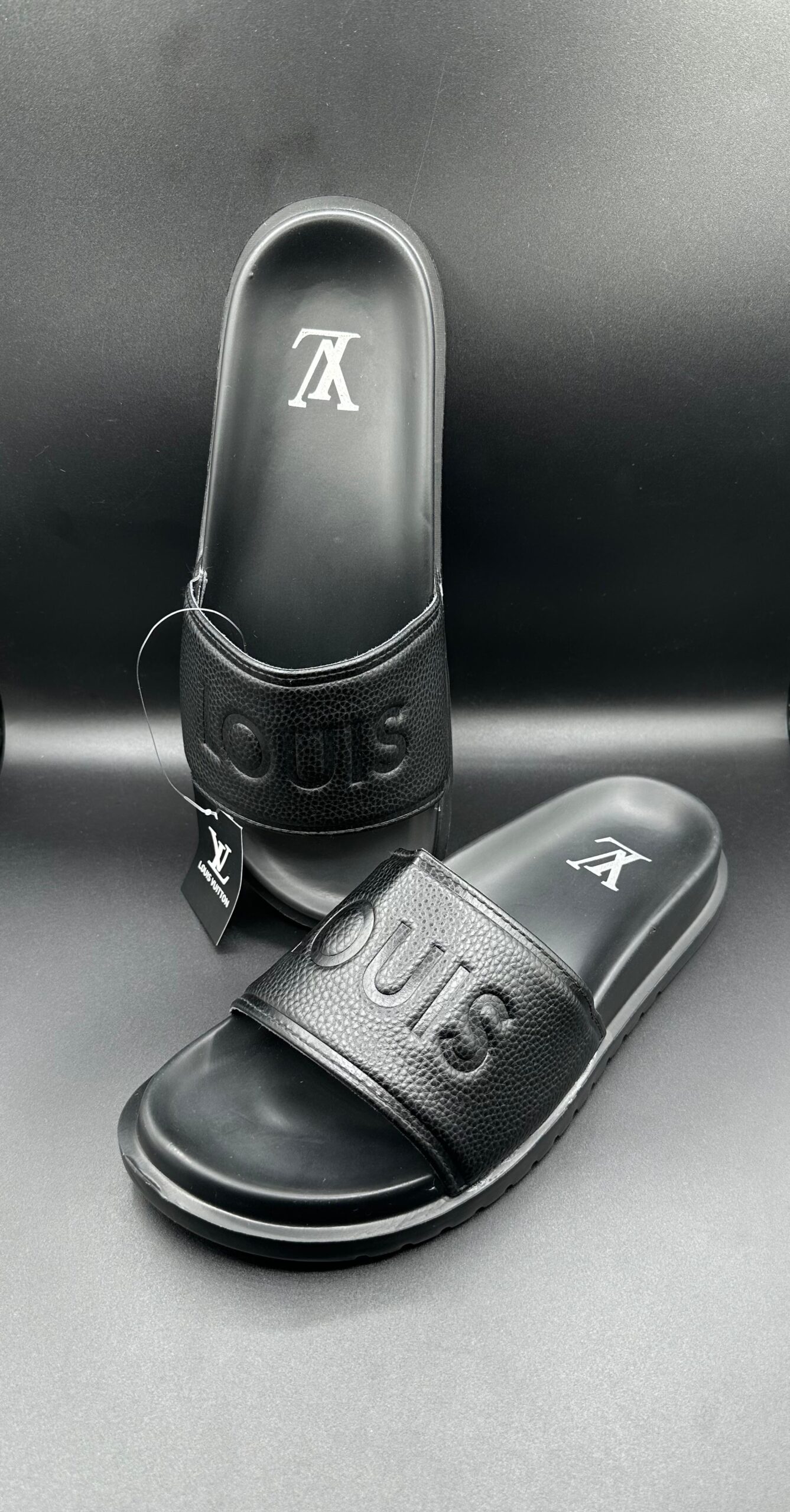 l.v premium black textured waterfront slides l.v premium black textured waterfront slides