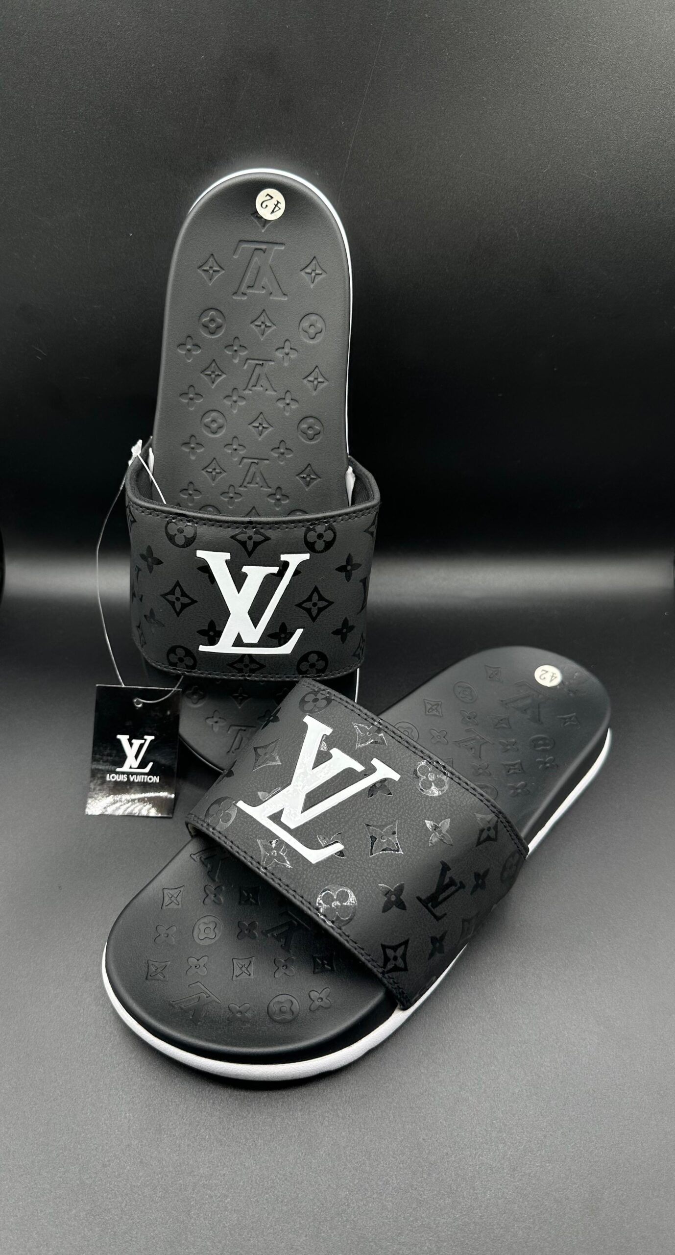 l.v premium black slide sandals l.v premium black slide sandals