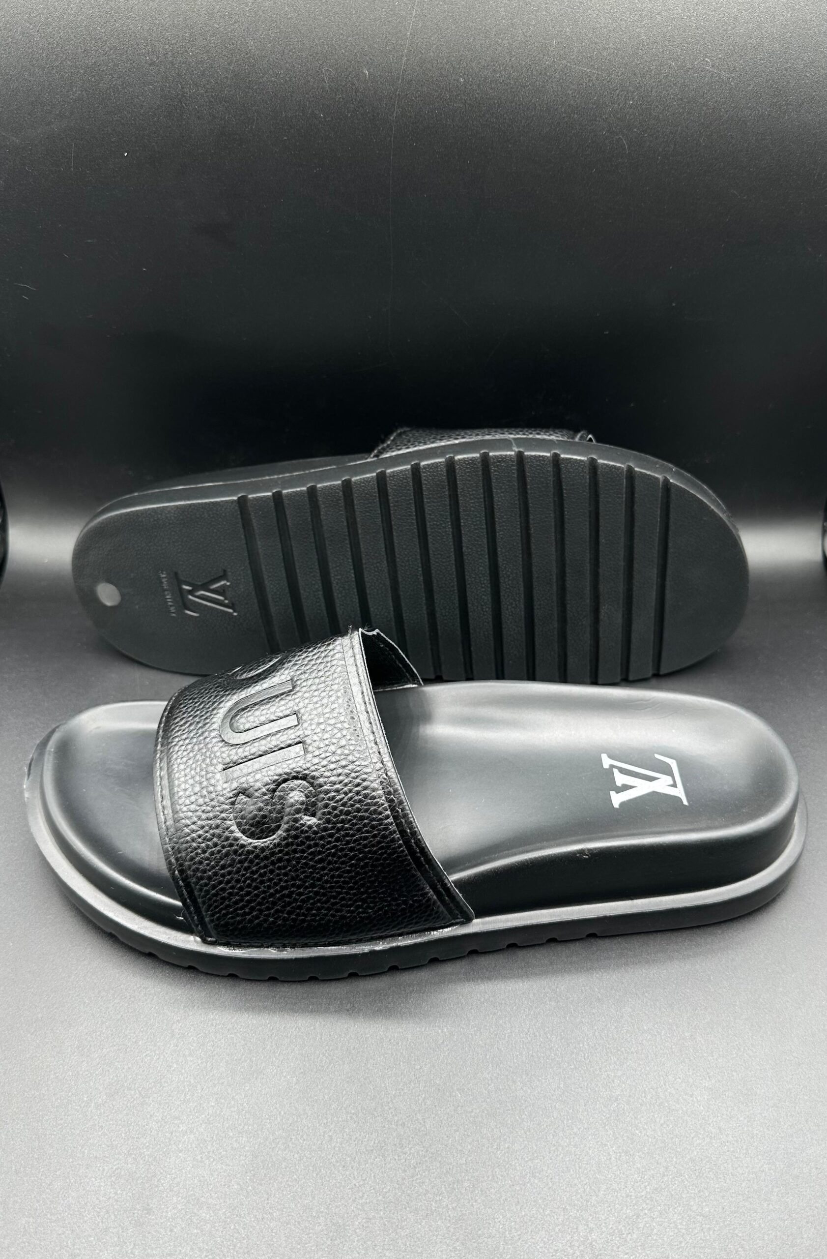 l.v premium black textured waterfront slides l.v premium black textured waterfront slides