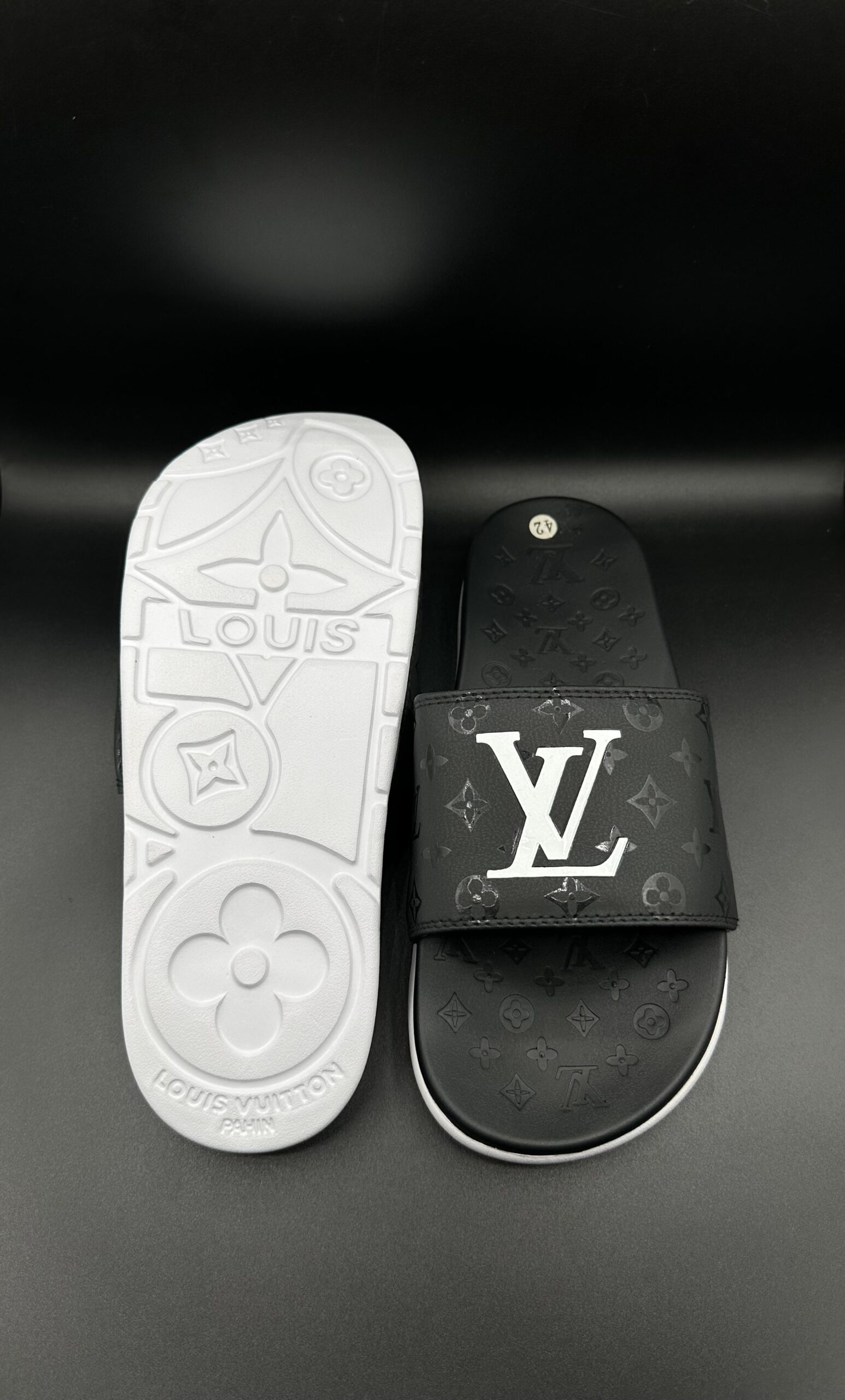 l.v premium black slide sandals l.v premium black slide sandals