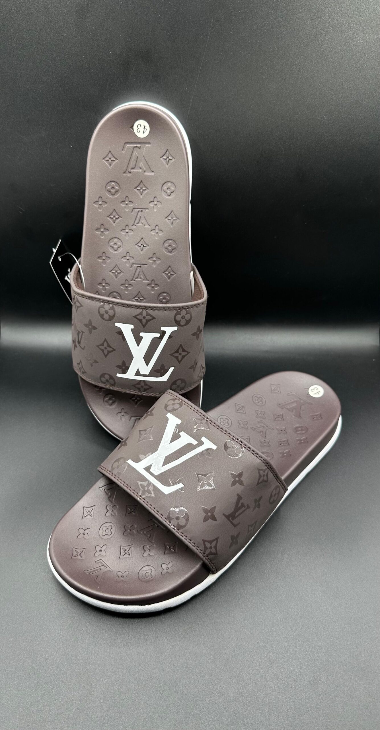 l.v premium brown slide sandals l.v premium brown slide sandals