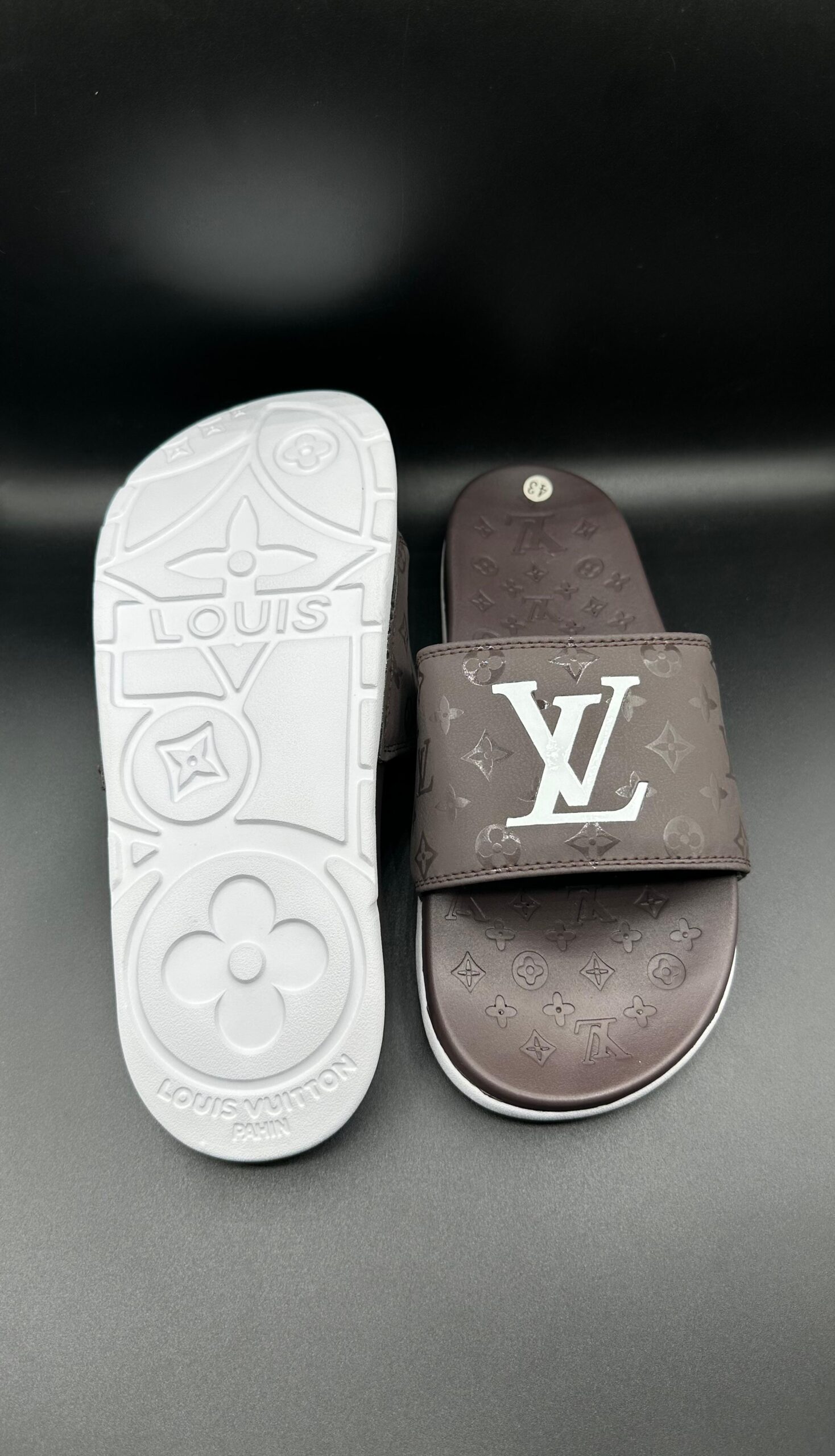 l.v premium brown slide sandals l.v premium brown slide sandals